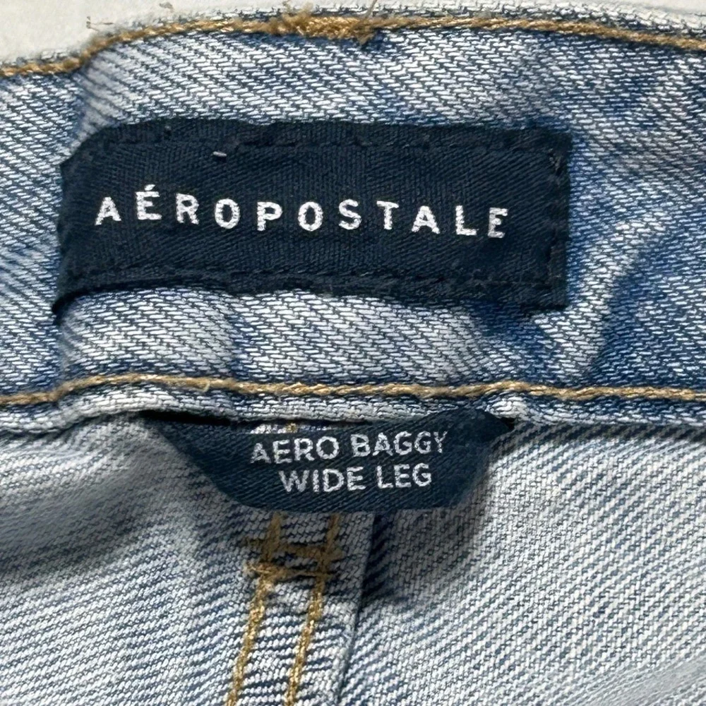 Aeropostale Blue Baggy Wide Leg Jeans Womens‎ 2 Regular All Over Hearts 30x32